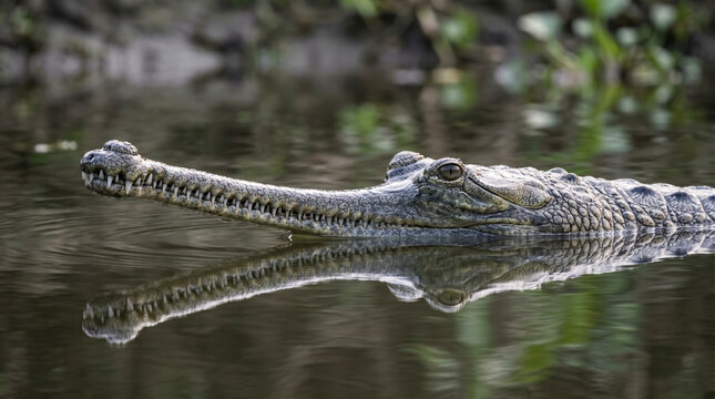 Gharial close up in calm water
