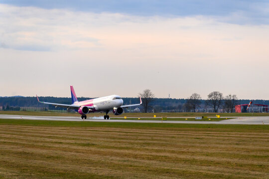 Gdansk, Poland - April 18, 2026: Wizzair airplane at Gdansk Airport, Poland