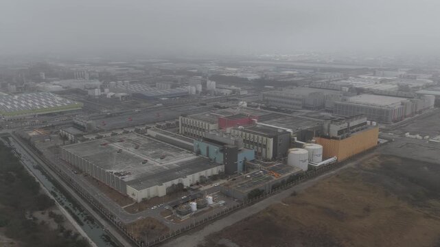 Aerial drone video of massive data center infrastructure in Taiwan