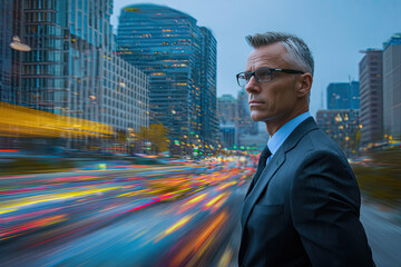 Fototapeta premium The insurance agent on city background 