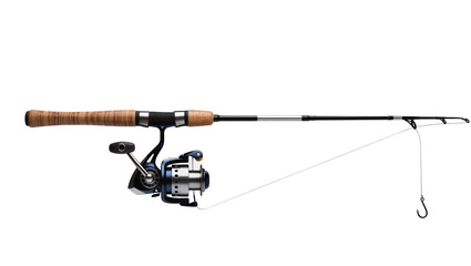 Black spinning fishing rod with reel and silver fishing line © Gael
