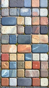 A mosaic pattern of small, multicolored tiles