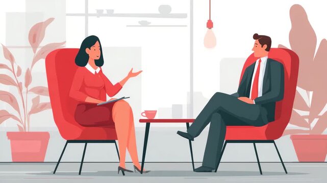 business meeting between man and woman in the office illustrated animation