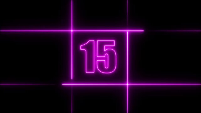 20 to 0 second modern digital countdown timer neon light style on black background, 20 seconds simple countdown timer. 20 second technology digital neon led light game timer animation