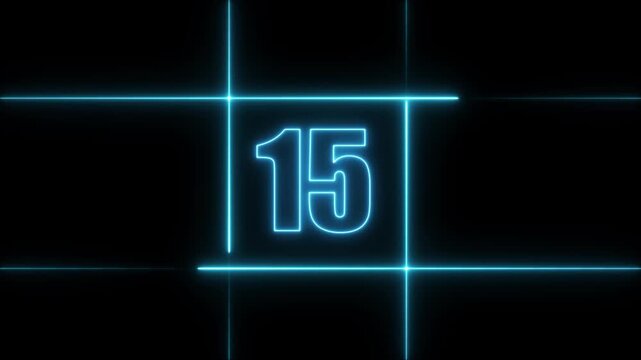 20 to 0 second modern digital countdown timer neon light style on black background, 20 seconds simple countdown timer. 20 second technology digital neon led light game timer animation