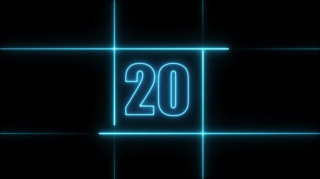 25 to 0 second modern digital countdown timer neon light style on black background, 25 seconds simple countdown timer. 25 second technology digital neon led light game timer animation
