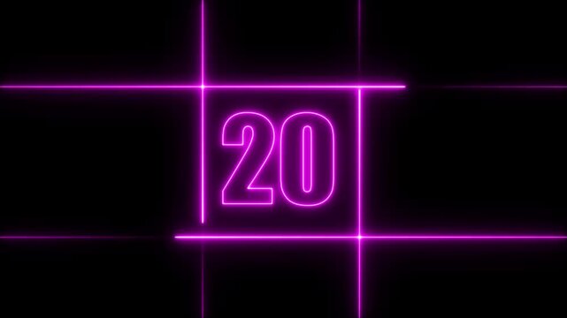 25 to 0 second modern digital countdown timer neon light style on black background, 25 seconds simple countdown timer. 25 second technology digital neon led light game timer animation