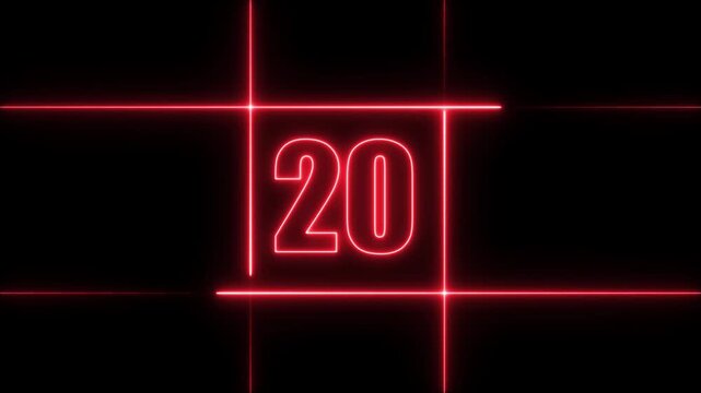 25 to 0 second modern digital countdown timer neon light style on black background, 25 seconds simple countdown timer. 25 second technology digital neon led light game timer animation