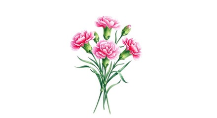 Fototapeta premium Happy mothers day beautiful pink carnation bouquet watercolor illustration for celebrating mom's special day