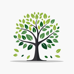 Obraz premium Stylized Tree with Green Leaves and Falling Leaves