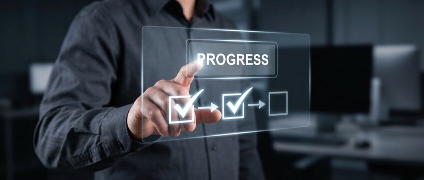Digital progress tracking in a modern office environment business concept interactive touchscreen technology professional workspace user interface design