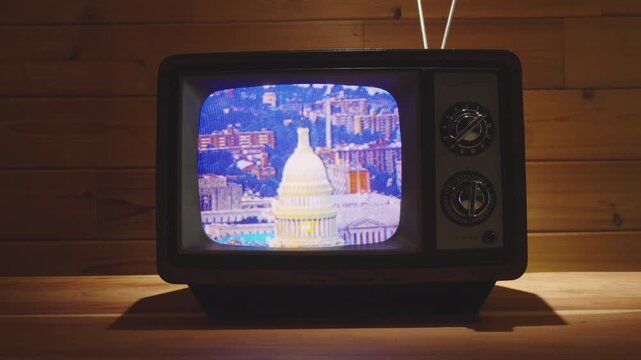 Retro Vintage Television with United States Capitol Building in Washington D.C.