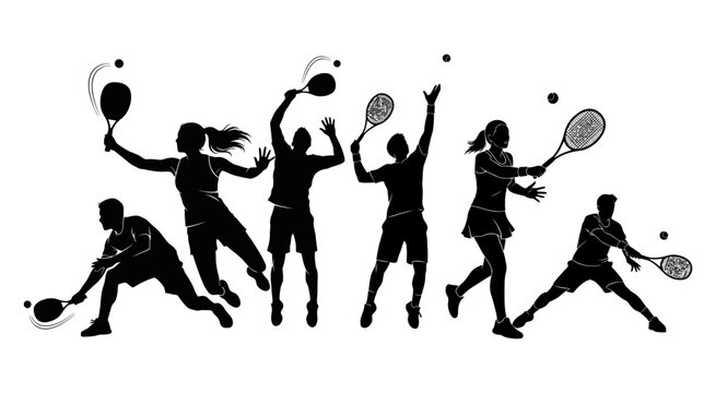 Energetic Tennis Action Silhouette Vector Art