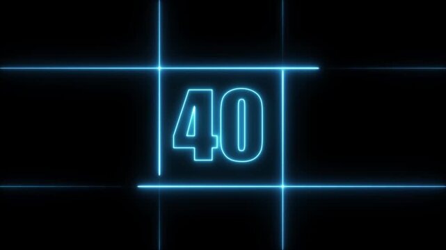 45 to 0 second modern digital countdown timer neon light style on black background, 45 seconds simple countdown timer. 45 second technology digital neon led light game timer animation