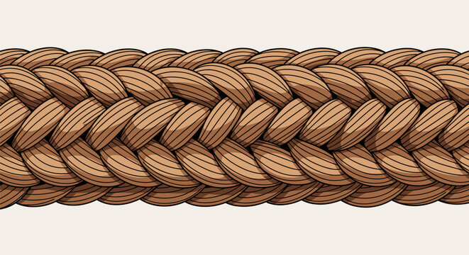 Seamless horizontal brown braided rope texture.
