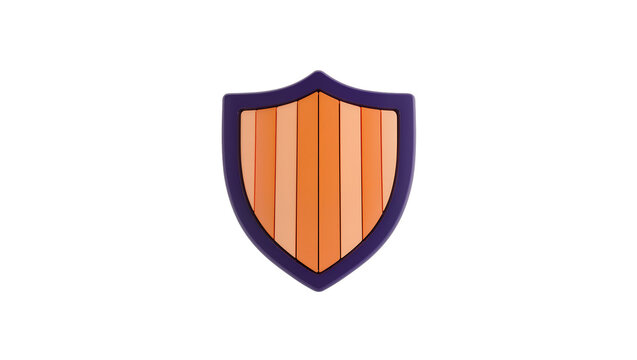 Orange striped shield emblem with purple border and detail
