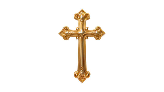 Ornate golden cross with intricate carvings and decorative flourishes
