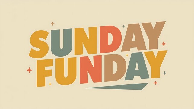 A Retro Sunday Funday Graphic In Bold Yellow And Orange Typography.
