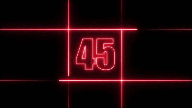 50 to 0 second modern digital countdown timer neon light style on black background, 50 seconds simple countdown timer. 50 second technology digital neon led light game timer animation