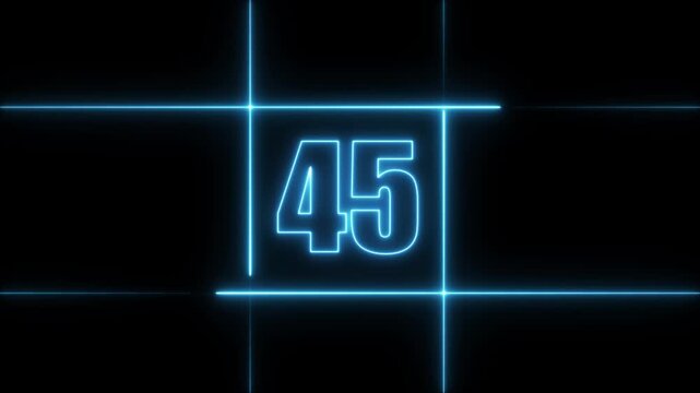 50 to 0 second modern digital countdown timer neon light style on black background, 50 seconds simple countdown timer. 50 second technology digital neon led light game timer animation