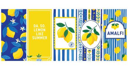 Set of amalfi lemon themed patterns and cards © Saharia