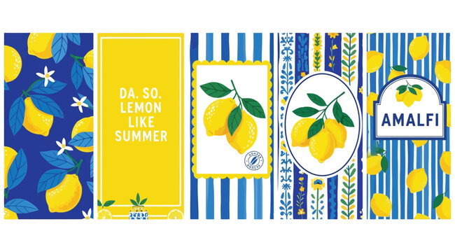 Set of amalfi lemon themed patterns and cards