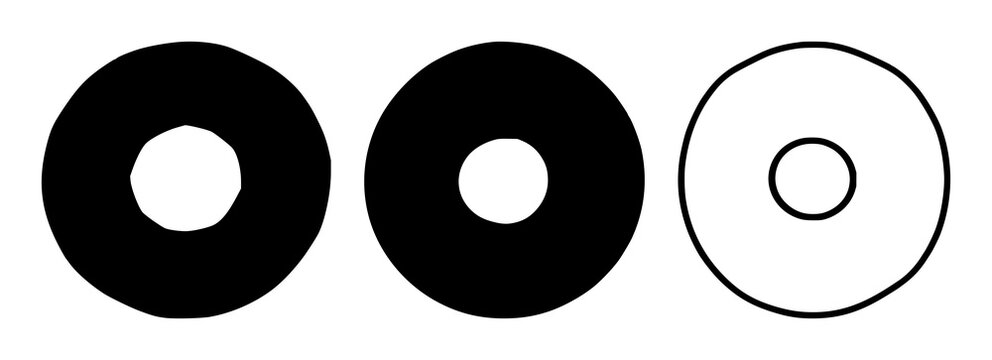 Donut set with black silhouette on crisp white background featuring pastry, sweet treat, circular pastry with chocolate glaze and sugar glaze