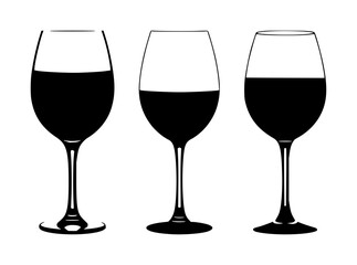 Black silhouette, white background: wine glass set with simple line art design featuring outline, illustration, graphic elements with clean design and vector art © mdbakul
