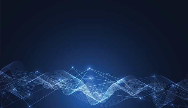 Abstract technology with molecule. Artificial intelligence concept. Flowing dot particle wave flow line. Data transfer concepts in internet. Vector illustration
