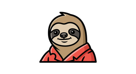 Obraz premium Cartoon sloth in red shirt smiling on white background vector illustration