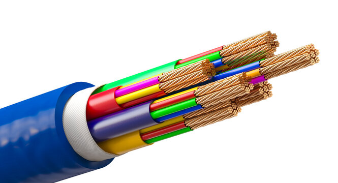 Cross section of multicore electric cable 3d isolated