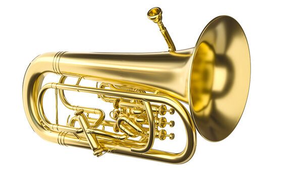 Golden euphonium brass wind instrument 3d isolated