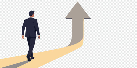 Obraz premium Businessman Walking on Arrow Road Towards Success Career Growth Concept