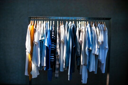 Colorful clothes hanging neatly
