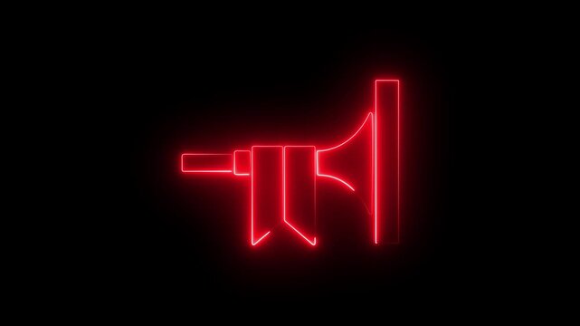 Glowing neon line Musical instrument trumpet icon isolated on black background. 4K Video motion graphic animation.