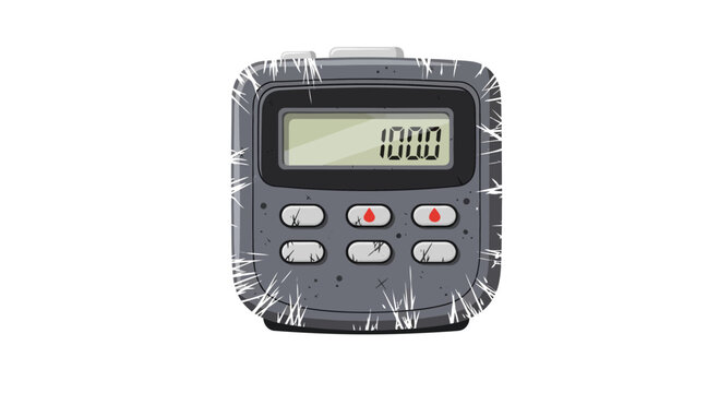 Retro pager device with digital display and buttons, white background