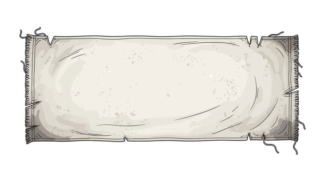 Vintage blank parchment banner with frayed edges and rope ties, isolated on white