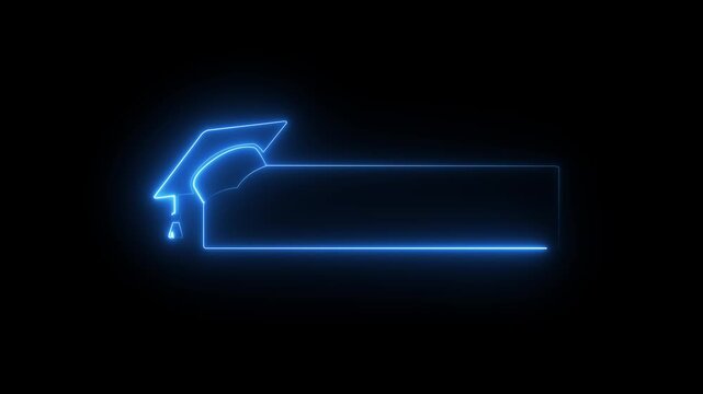 glowing neon graduation cap and blank frame icon isolated on black background. Graduate college, high school or educational cap symbol. degree ceremony hat with line stroke border. 4k video animation.