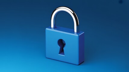 Fototapeta premium Blue padlock, security lock, metallic keyhole, safety mechanism, protection device