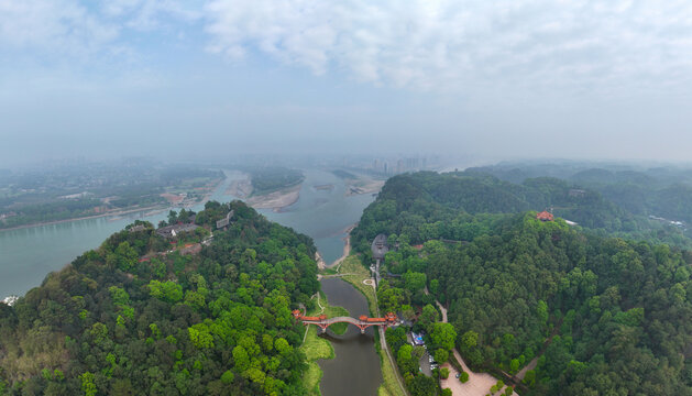 Aerial photo of Leshan Giant Buddha Scenic Area Scenic Spot, World Cultural Heritage, Leshan, Sichuan