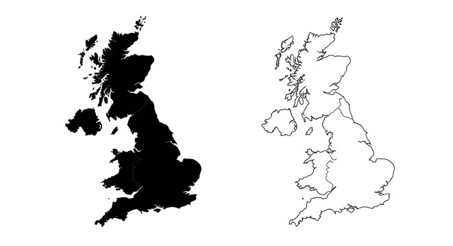 United Kingdom Map Silhouette and Outline Set