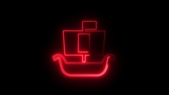 Glowing neon line Ancient viking scandinavian drakkar icon isolated on black background. Viking transport ship. 4K Video motion graphic animation