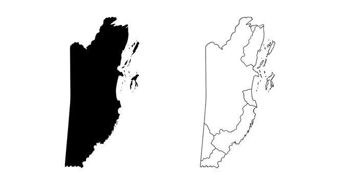 Belize Map Silhouette and Outline with Districts
