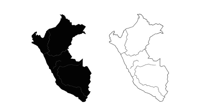 Peru Map Silhouette and Outline Vector Illustration