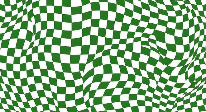 Abstract wavy green and white checkered pattern background