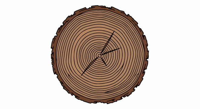 A cross-section of a tree trunk showing rings and bark detail
