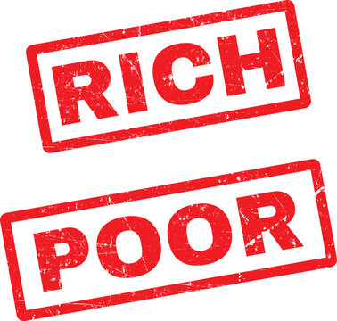 Rich and poor stamps on a white background