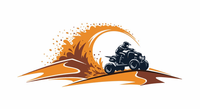 A quad bike rider speeds through a sandy, wave-like landscape