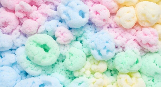 Colorful pastel foam puffs in a rainbow gradient texture