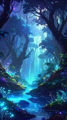 Fototapeta premium A serene and mystical forest scene with a glowing stream